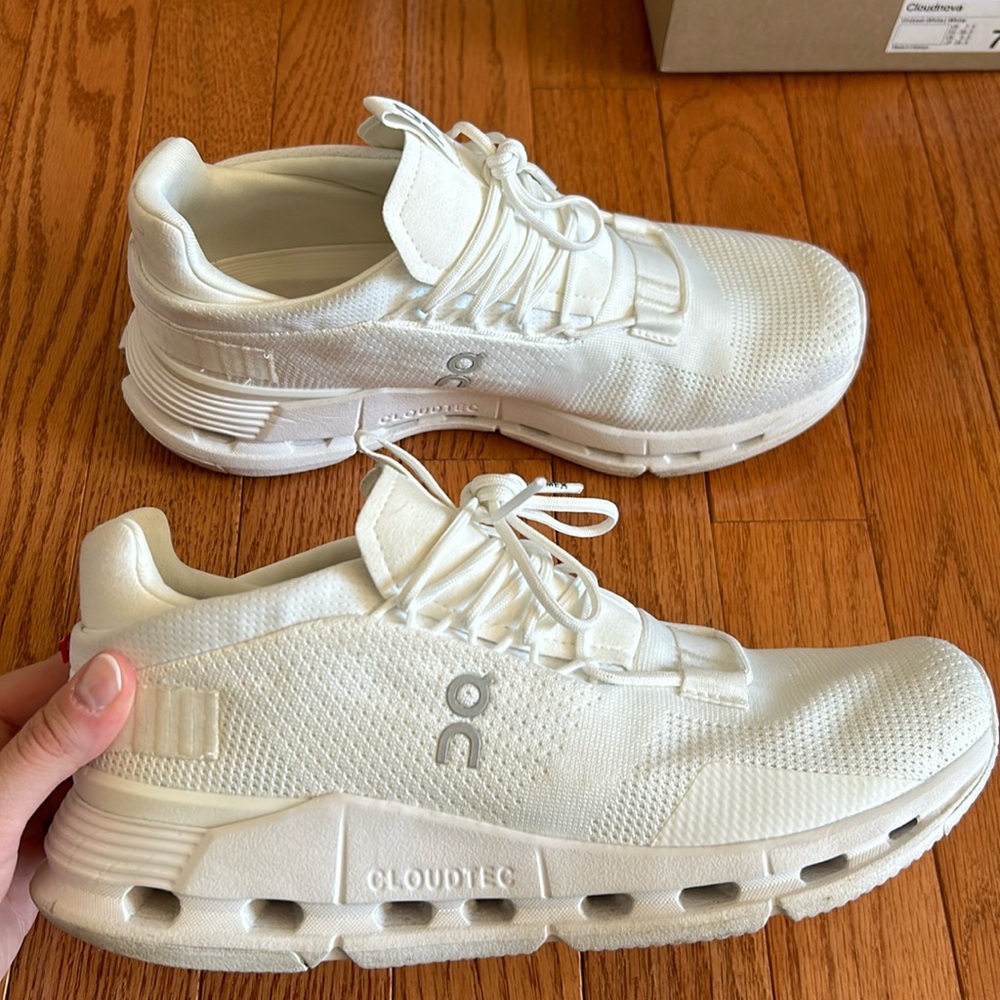 On Cloudnova women’s running shoes, size 7.5B, undyed white